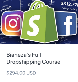 Graphic showing course price of $294 with Shopify, Facebook and Instagram logos