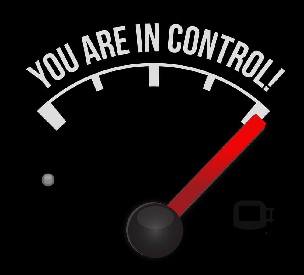 image of an auto gauge showing full and the words you are in control above it