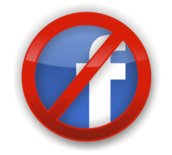 image of the Facebook F inside a no way traffic sign