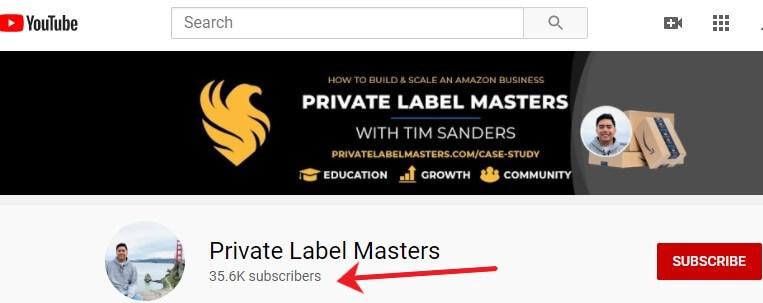 tim's private label masters has a lot of subscribers on youtube