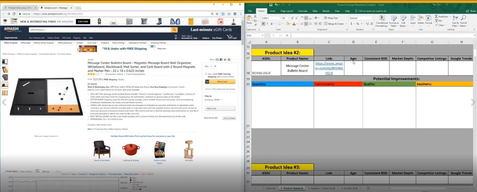 tim doing product research for 3 potential FBA items